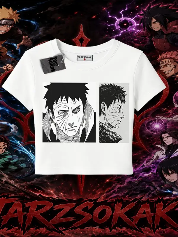 Obito uchiha Naruto Anime Karakteri Kadın Baby Tee Beyaz