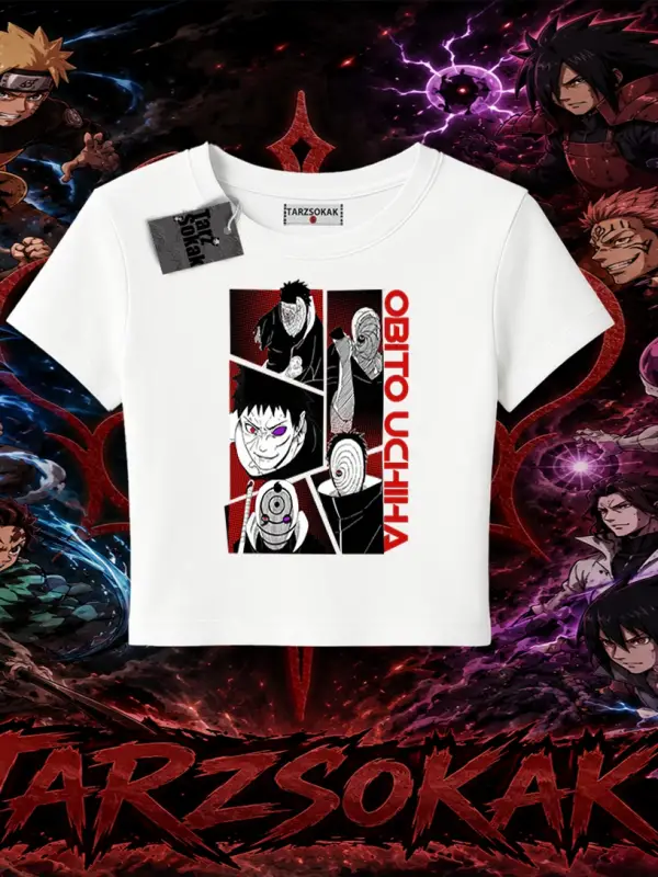 Obito uchiha Naruto Anime Karakteri Kadın Baby Tee Beyaz