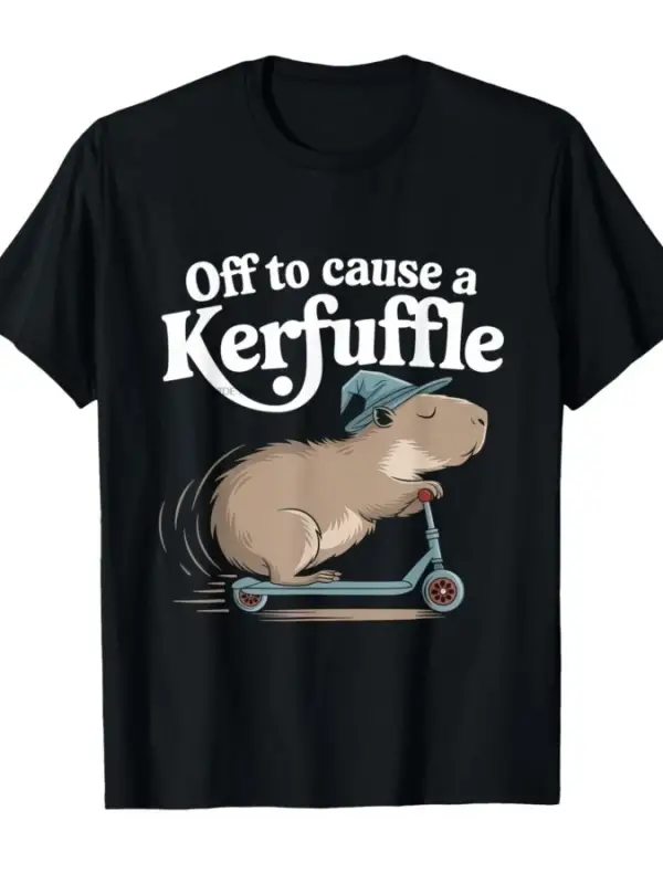 Off to Cause A Kerfuffle Tshirt Komik Kapibara Şaka Meme T-shirt Erkekler Kadınlar için % 100