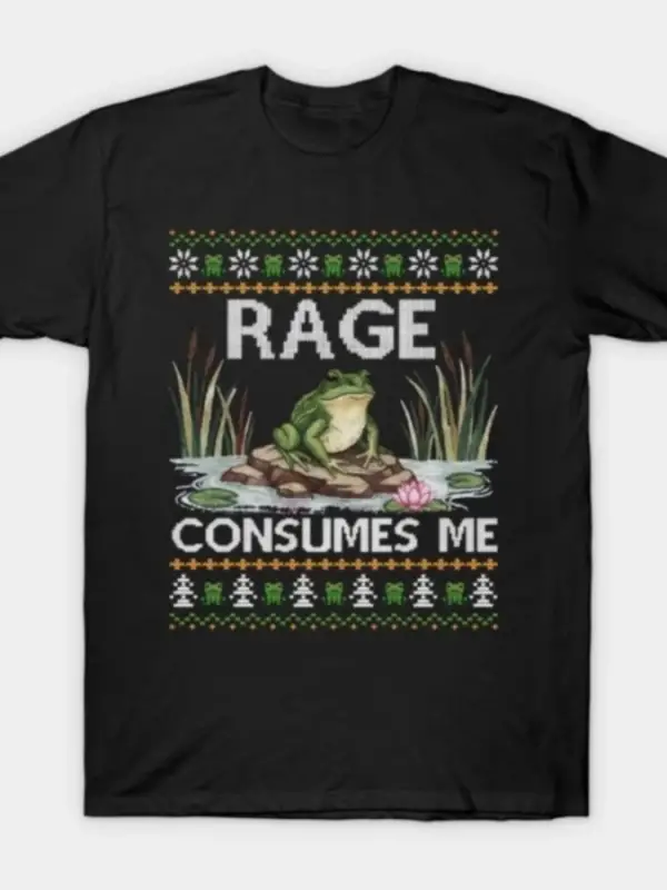 Öfke Beni Yutuyor Çirkin Noel Kazakları Komik Kurbağa Meme Tişörtü Erkekler Kadınlar İçin %10