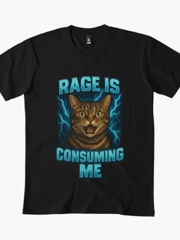 Öfke Beni Yutuyor Komik kedi tişörtü Erkekler Kadınlar için % 100% Pamuklu Tişörtler Kısa Kol