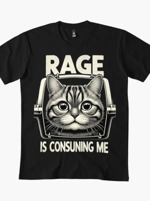 Öfke Beni Yutuyor Komik kedi tişörtü Erkekler Kadınlar için % 100% Pamuklu Tişörtler Kısa Kol