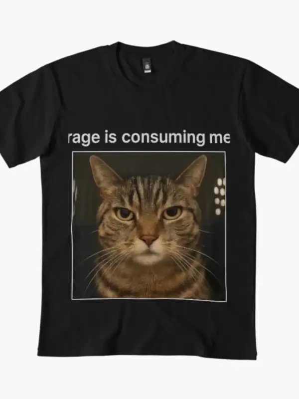 Öfke Beni Yutuyor Komik kedi tişörtü Erkekler Kadınlar için % 100% Pamuklu Tişörtler Kısa Kol