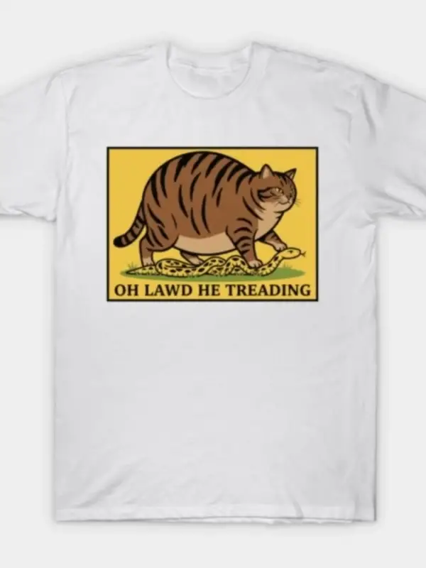 Oh Lawd He Treading Tabby Colorblock Erkek Kadın Tişörtü %100 Pamuklu Tişörtler Kısa Kollu Üs