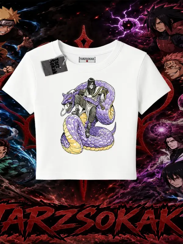 Orochimaru Naruto Anime Karakter Kadın Baby Tee Beyaz
