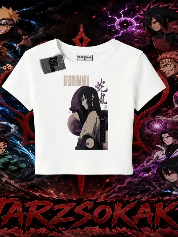 Orochimaru Naruto Anime Karakter Kadın Baby Tee Beyaz