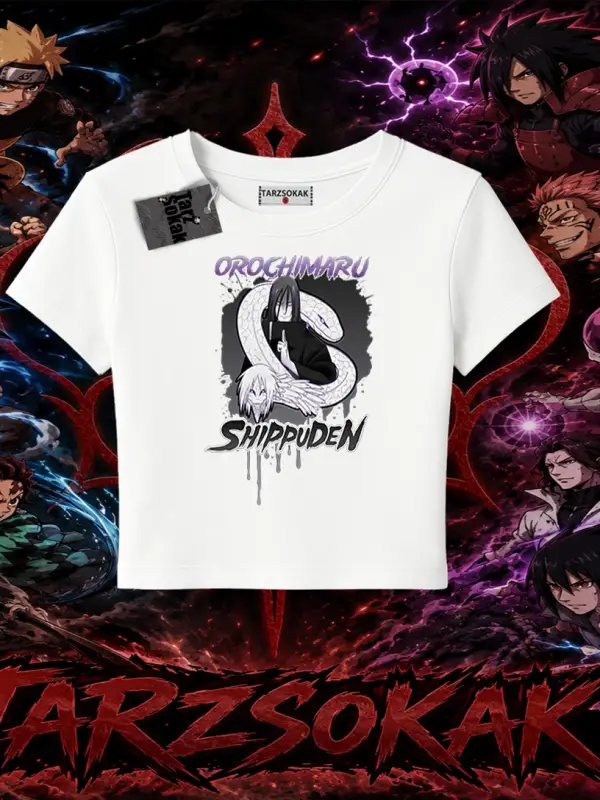 Orochimaru Naruto Anime Karakter Kadın Baby Tee Beyaz