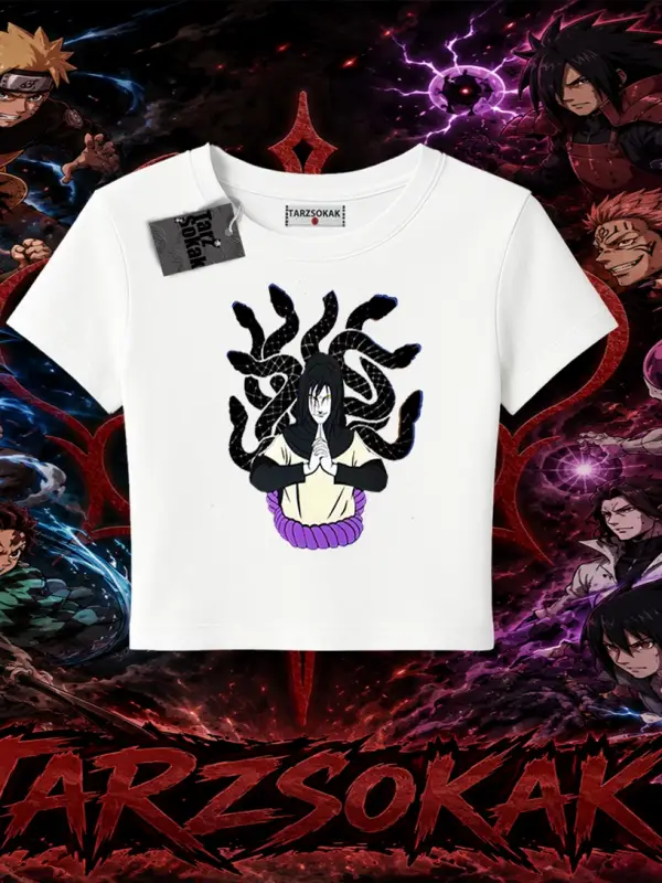 Orochimaru Naruto Anime Karakter Kadın Baby Tee Beyaz