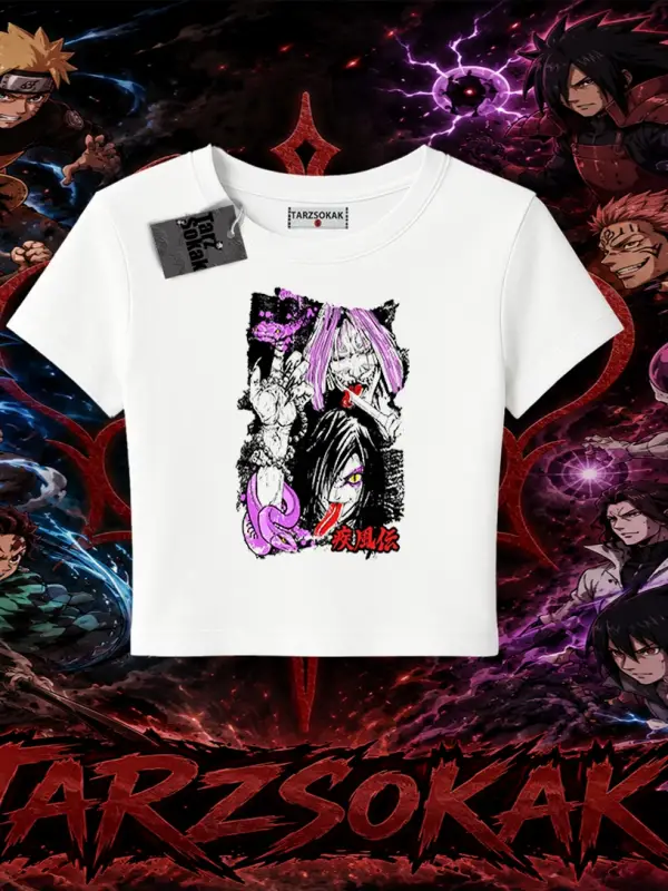 Orochimaru Naruto Anime Karakter Kadın Baby Tee Beyaz