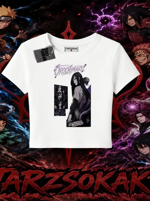 Orochimaru Naruto Anime Karakter Kadın Baby Tee Beyaz