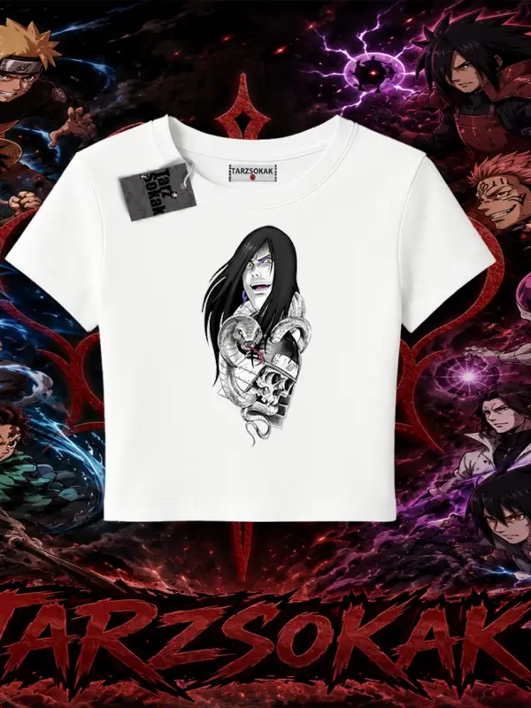 Orochimaru Naruto Anime Karakter Kadın Baby Tee Beyaz