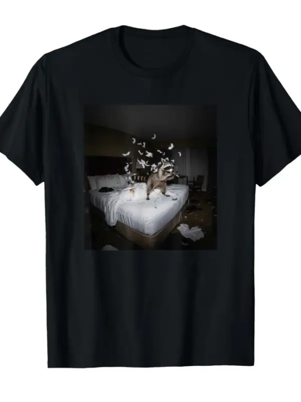 Otelde Havalı Gece_Komik RocknRoll Rakun Meme Tişörtü Erkekler Kadınlar İçin %100 Pamuklu T