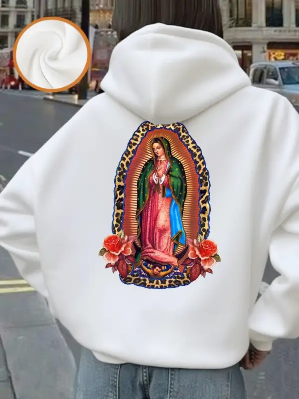 Our Lady Of Guadalupe Baskı Kapüşonlular Kadınlar Rahat Cep Kazaklar Kış Polar Sıcak Tişörtü