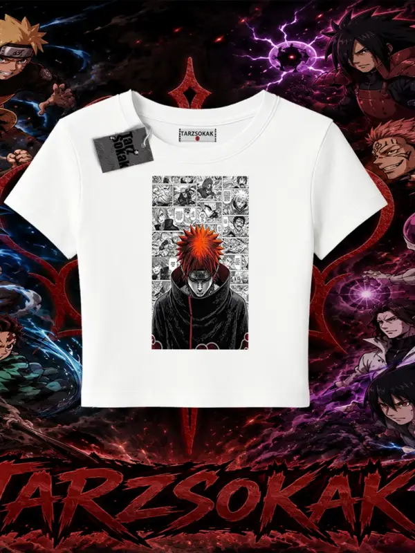 Pain nagato Naruto Anime Karakter Kadın Baby Tee Beyaz