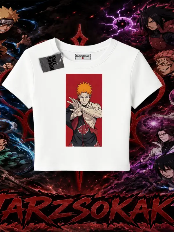 Pain nagato Naruto Anime Karakter Kadın Baby Tee Beyaz