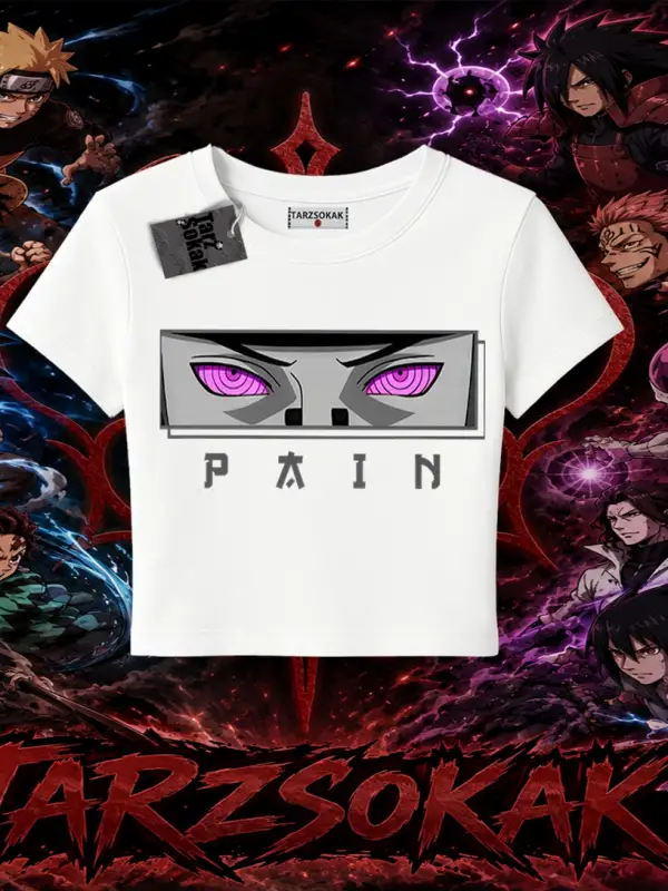 Pain nagato Naruto Anime Karakter Kadın Baby Tee Beyaz