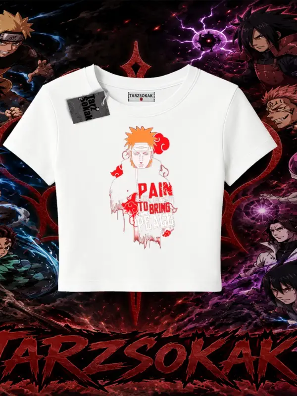 Pain nagato Naruto Anime Karakter Kadın Baby Tee Beyaz