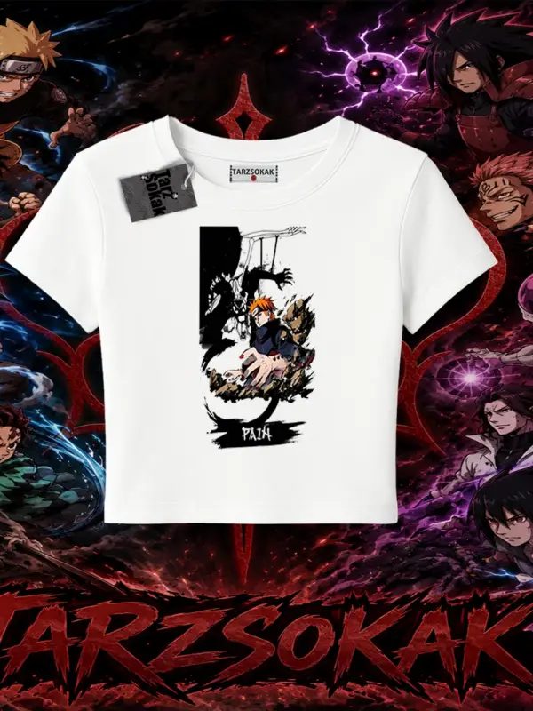Pain nagato Naruto Anime Karakter Kadın Baby Tee Beyaz