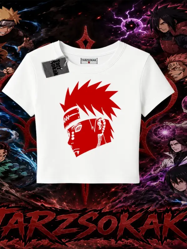 Pain nagato Naruto Anime Karakter Kadın Baby Tee Beyaz