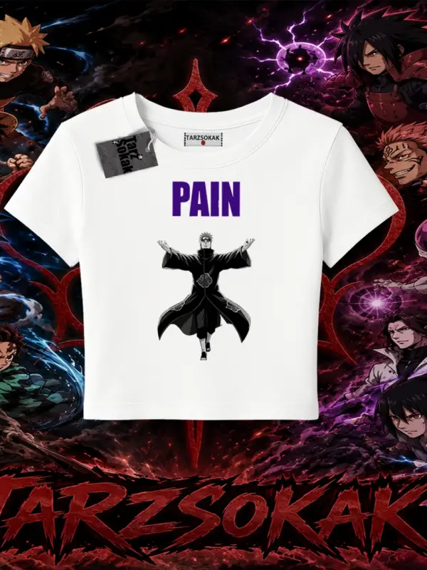 Pain nagato Naruto Anime Karakter Kadın Baby Tee Beyaz
