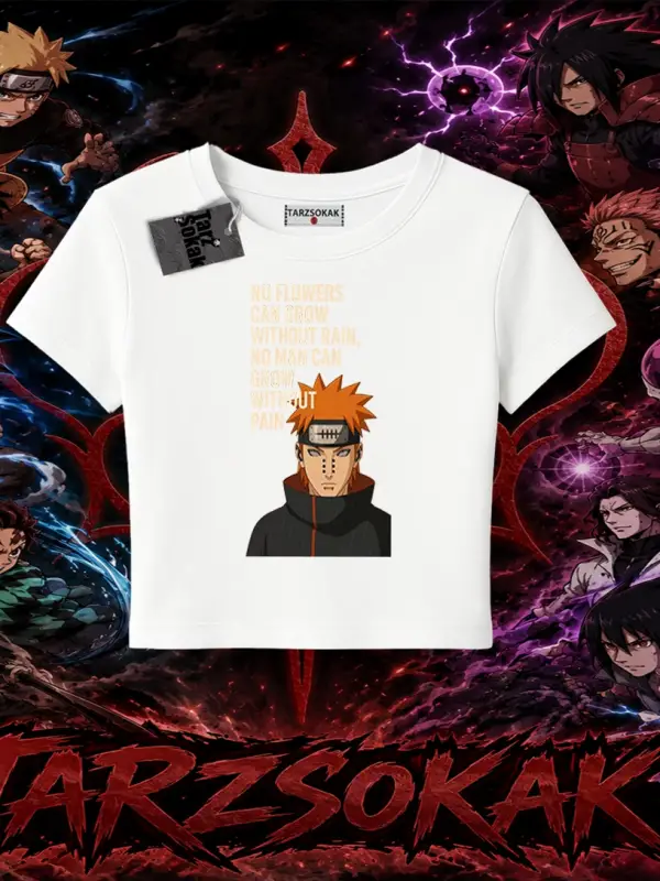 Pain nagato Naruto Anime Karakter Kadın Baby Tee Beyaz
