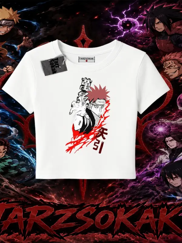 Pain nagato Naruto Anime Karakter Kadın Baby Tee Beyaz