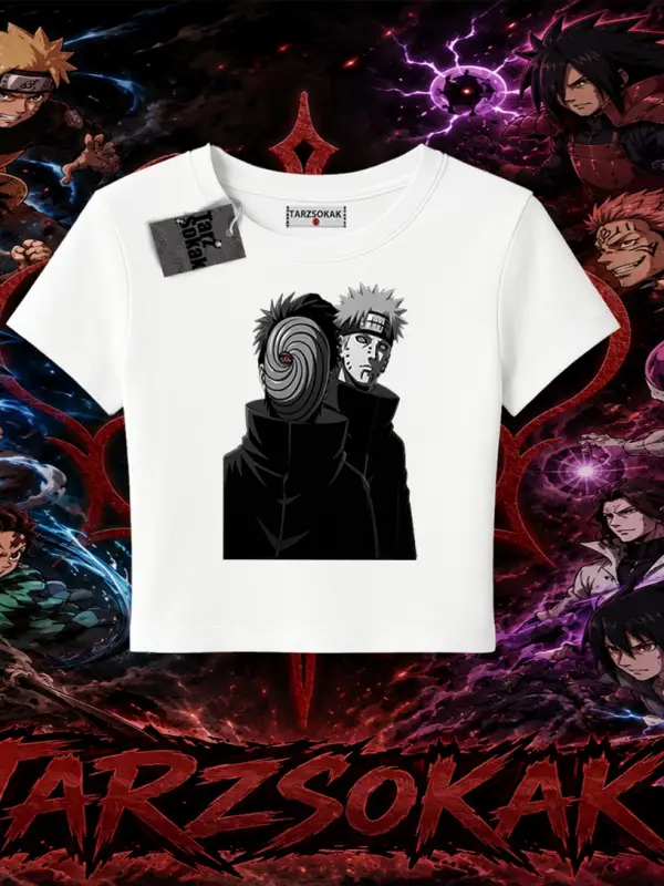 Pain nagato Naruto Anime Karakter Kadın Baby Tee Beyaz