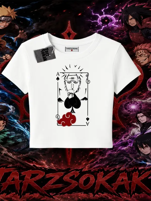 Pain nagato Naruto Anime Karakter Kadın Baby Tee Beyaz