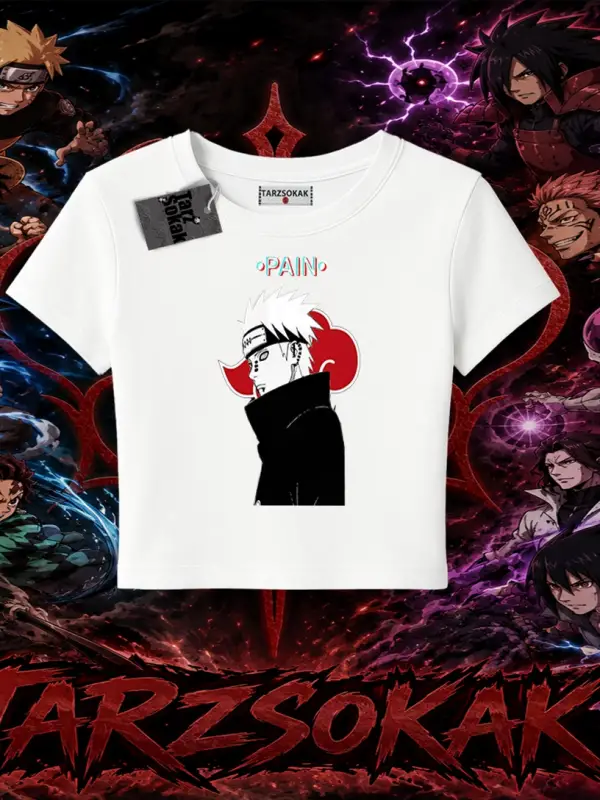 Pain nagato Naruto Anime Karakter Kadın Baby Tee Beyaz