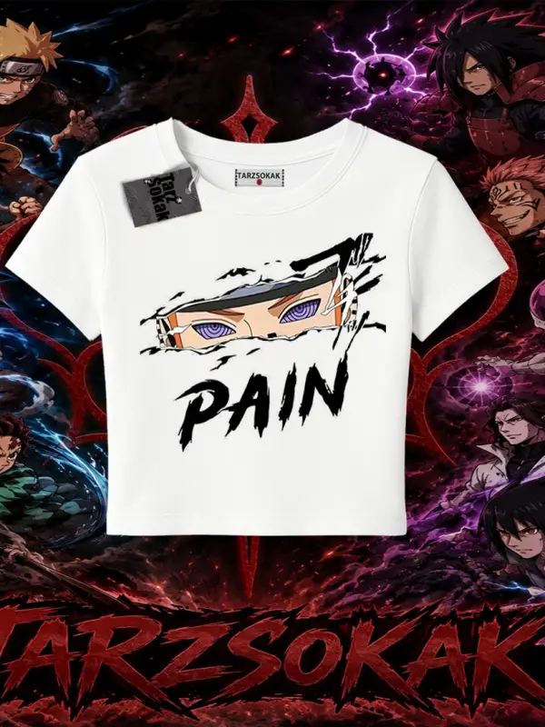 Pain nagato Naruto Anime Karakter Kadın Baby Tee Beyaz