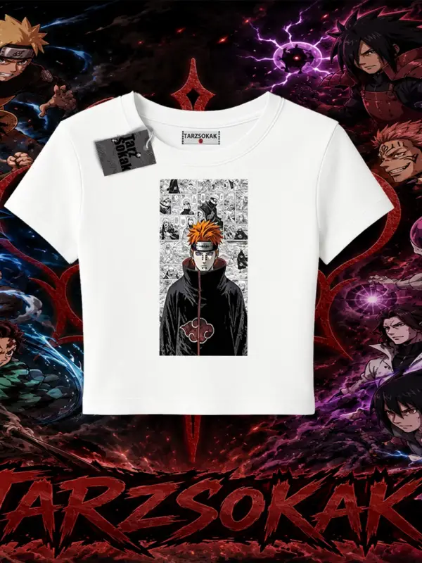 Pain nagato Naruto Anime Karakter Kadın Baby Tee Beyaz