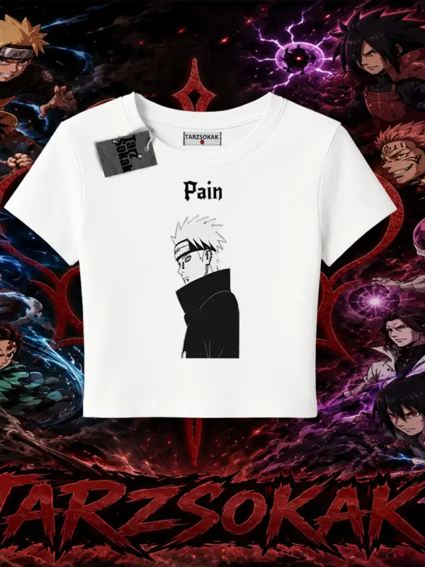 Pain nagato Naruto Anime Karakter Kadın Baby Tee Beyaz