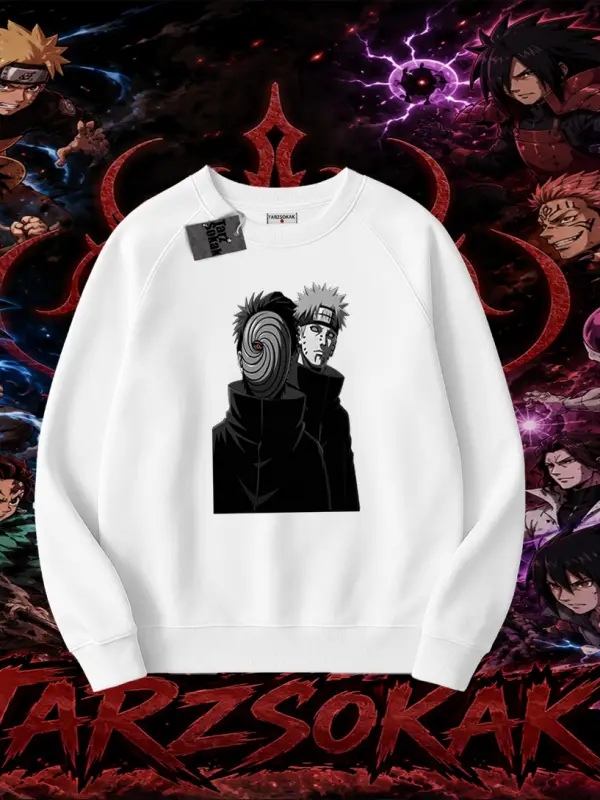 Pain nagato Naruto Anime Karakter Oversize Unisex Bisiklet Yaka Sweatshirt Beyaz