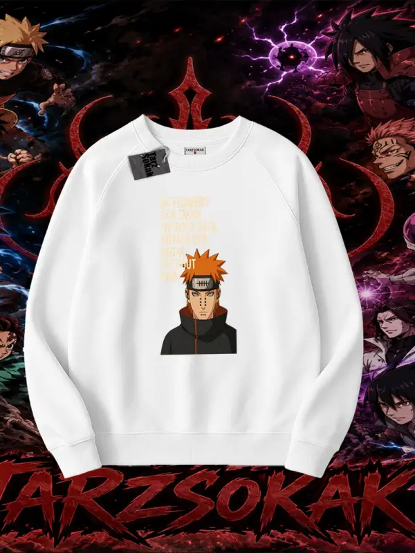 Pain nagato Naruto Anime Karakter Oversize Unisex Bisiklet Yaka Sweatshirt Beyaz