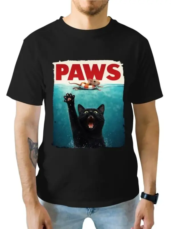 Paws Parodi Kedi Fare T-shirt Erkekler Kadınlar Için % 100% Pamuk T Shirt Kısa Kollu Üstler 0