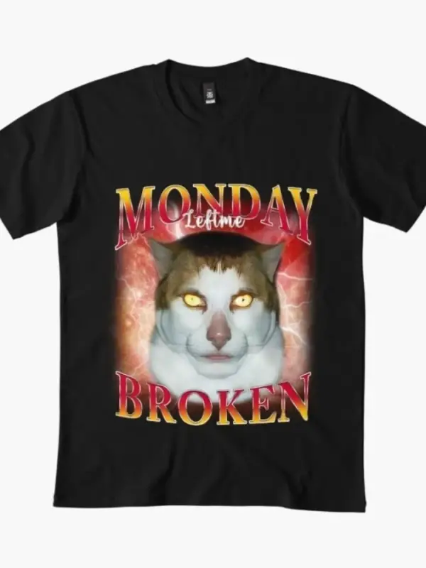 Pazartesi Bana Kırık Kedi Bıraktı Meme Erkekler Kadınlar İçin Tişört %100 Pamuklu Tişörtler K