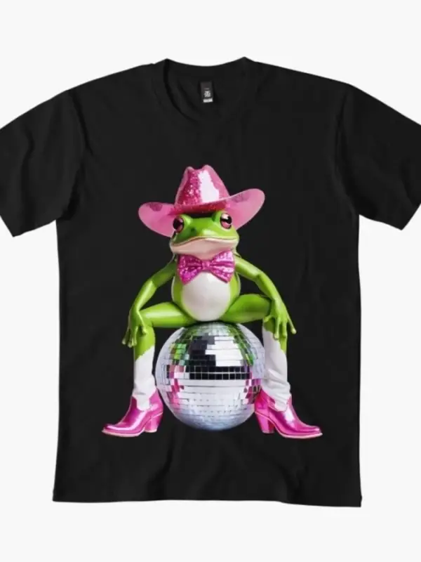 Pembe Disko Cowgirl Kurbağa T-shirt Erkekler Kadınlar Için % 100% Pamuk T Shirt Kısa Kollu Üs