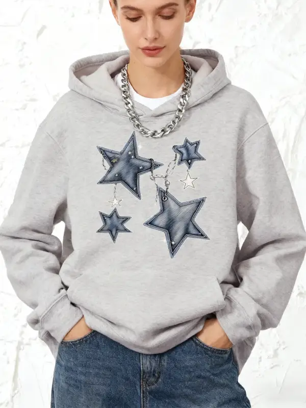 Pentagram ve zincir baskı kapüşonlular pamuk kadın kış polar sıcak kazak koşu cep kazak sport