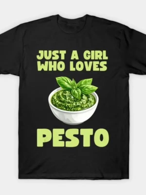 Pesto, fesleğen, makarna ve İtalyan yemeklerini seven sadece bir kız, erkekler ve kadınlar iç