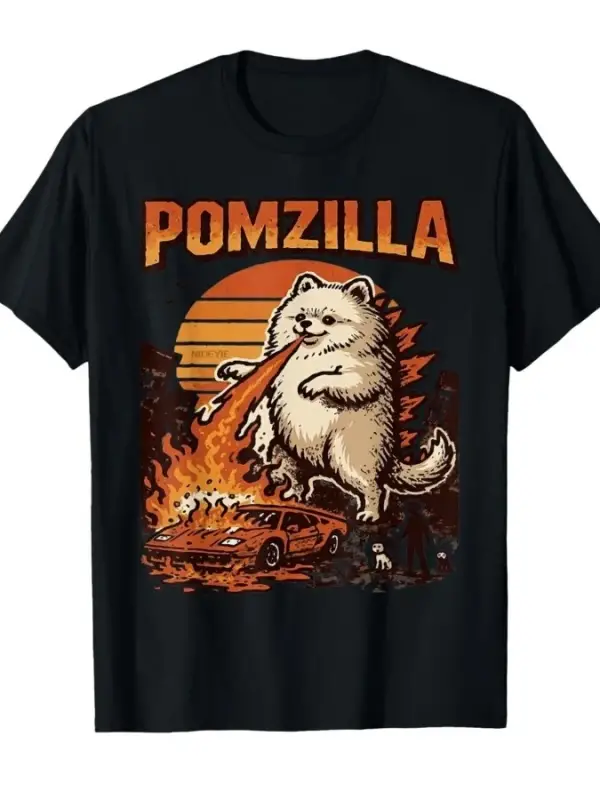 Pomzilla Pomeranian Köpek Vintage Canavar Pom Köpek Sevgilisi T-shirt Erkekler Kadınlar Için