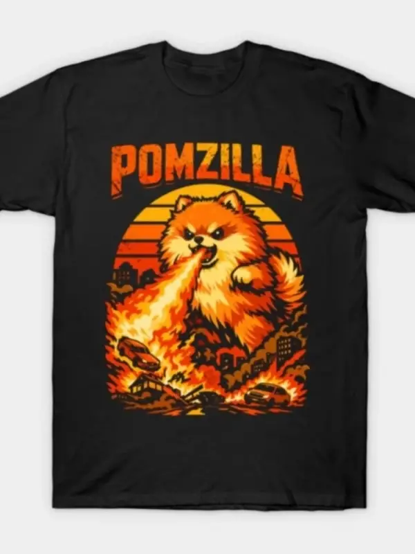 Pomzilla Pomeranian Köpek Vintage Canavar Pom Köpek Sevgilisi T-shirt Erkekler Kadınlar Için