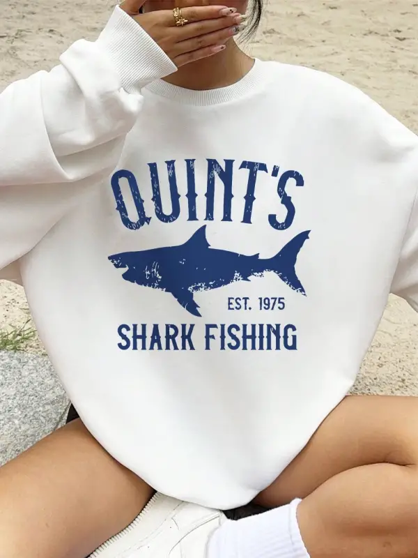QuintS Köpekbalığı Balıkçılık Baskılar Tişörtü Kadın Kış Polar Sıcak Hoodies Crewneck Gevşek