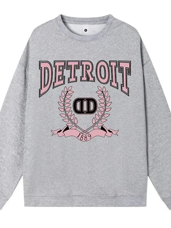 Rahat artı boyutu bayan kazak 1889 Detroit City basit desen baskı Hoody gevşek Crewneck kazak