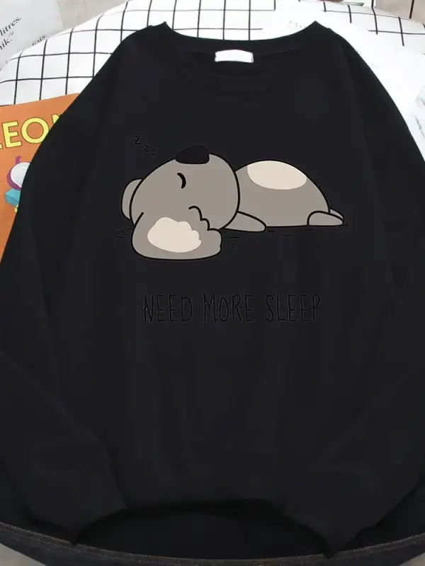 Rahat Basit Kadın Kazak Daha Fazla Uykuya İhtiyaç Duyar Karikatür Ayı Baskı Kapşonlu Gevşek P