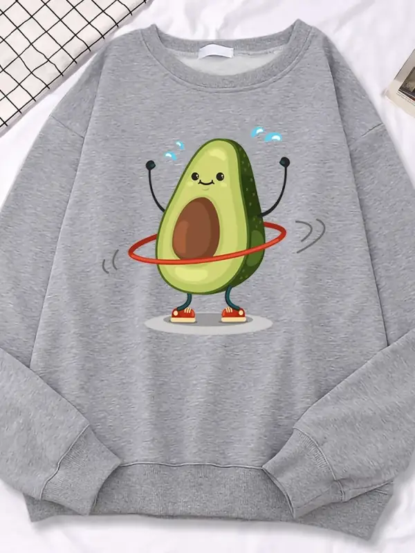 Rahat eğilim kadın kazaklar avokado egzersiz ve rotasyon baskı Hoodies yumuşak polar kazak ge