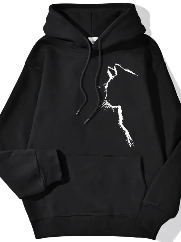 Rahat kadın Kazak Basit Vuruş Kedi baskılı kapüşonlu svetşört Damla Kollu Gevşek Streç Sıcak