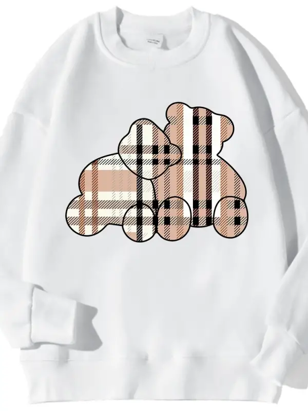 Rahat Kadın Tişörtü Teddy Bear Baskı Kapüşonlular Rahat Polar Yumuşak Kazak Moda Crewneck Gev