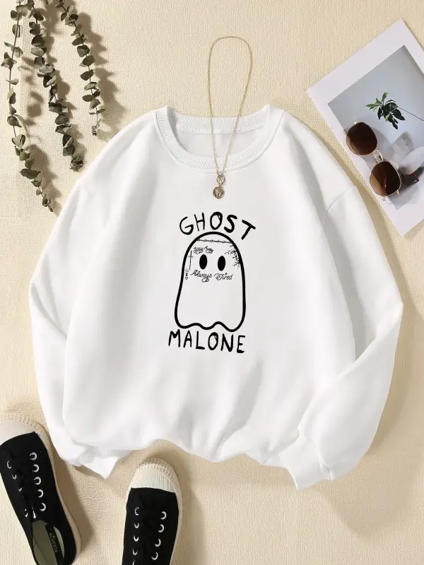 Rahat Sokak Kadın Kazak Kawaii Hayalet Malone Baskı Kazak Sıcak Rahat Hoody Gevşek Bisiklet Y