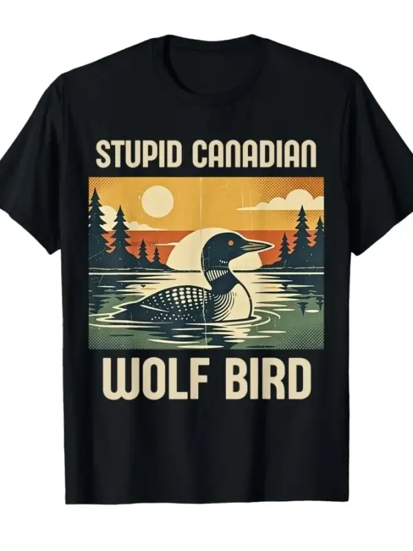 Retro Komik Alaycı Hayvan Aptal Kanadalı Kurt Kuşu Loon Tişört Erkek Kadın %100 Pamuk Tişörtl