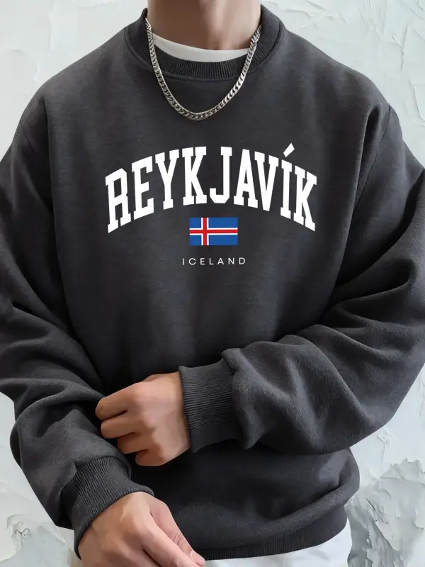 Reykjavik İzlanda Mektup Ve Bayrak Baskılar Kapüşonlular Erkek Sokak Modası Giysileri Temel Y